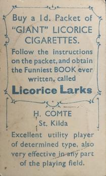 1933 Giant Brand Australian Licorice League and Association Footballers #NNO Harold Comte Back